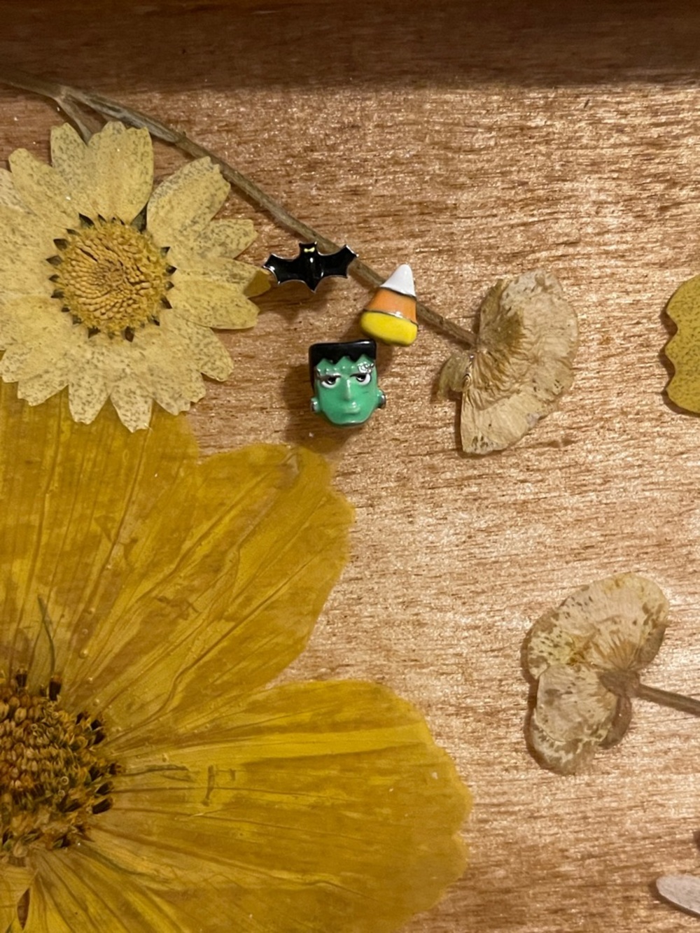 Origami Owl Green Frankenstein, Yellow Candy Corn & Black Bat Enamel charm set